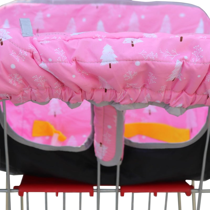 Gowraps 2-in-1 Shopping Cart and High Chair Cover-Grocery Cart Cover for Babies Toddlers Infants Resturant Highchair Cover-Padded Folds to Portable Pouch for Baby Boy Girl (Pink Tree) - Image 3